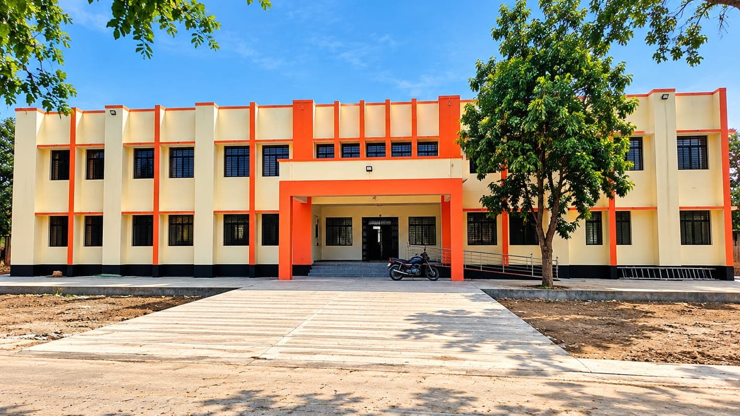 Two-storey institutional building with orange-trimmed entrance built by JST Construction